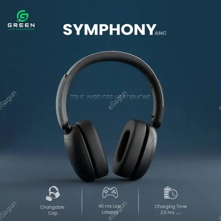 Green Symphony Hybrid ANC Headphones with 40–50dB noise cancellation, 100-hour battery, and Bluetooth JL5.4.