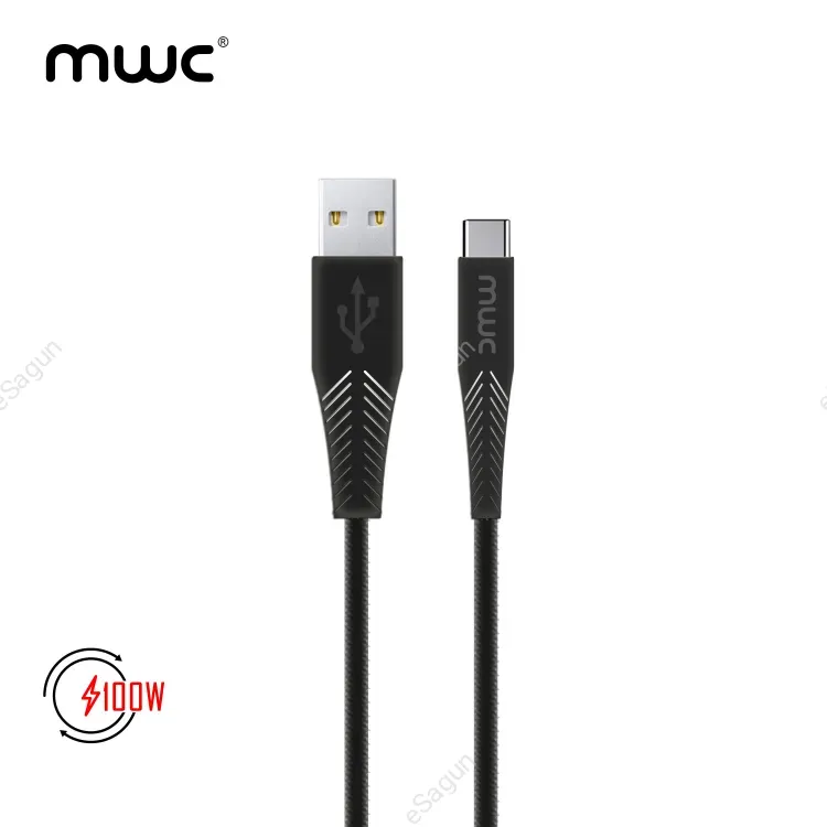 MWC MUC100W Premium | USB-A to Type-C 100W Premium Quality Ultra-Fast Charging Cable | 1m Long Premium Quality Core and coated with Premium TPE | USB 3.1 | 5A - Black