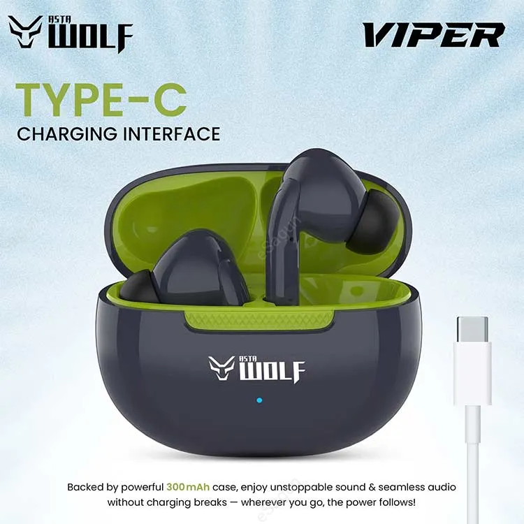 Asta Wolf Viper True Wireless Earbuds (35H Playtime, ENC, Low Latency)
