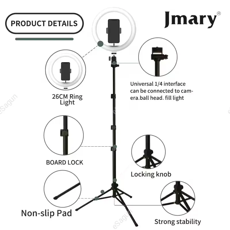 Jmary FM-536A 10 inch LED ring light with tripod stand