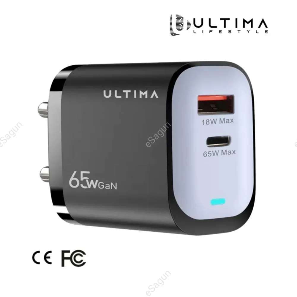 Ultima Rapid 65W Dual Port GaN Fast Charger (USB-A + Type-C PD)
