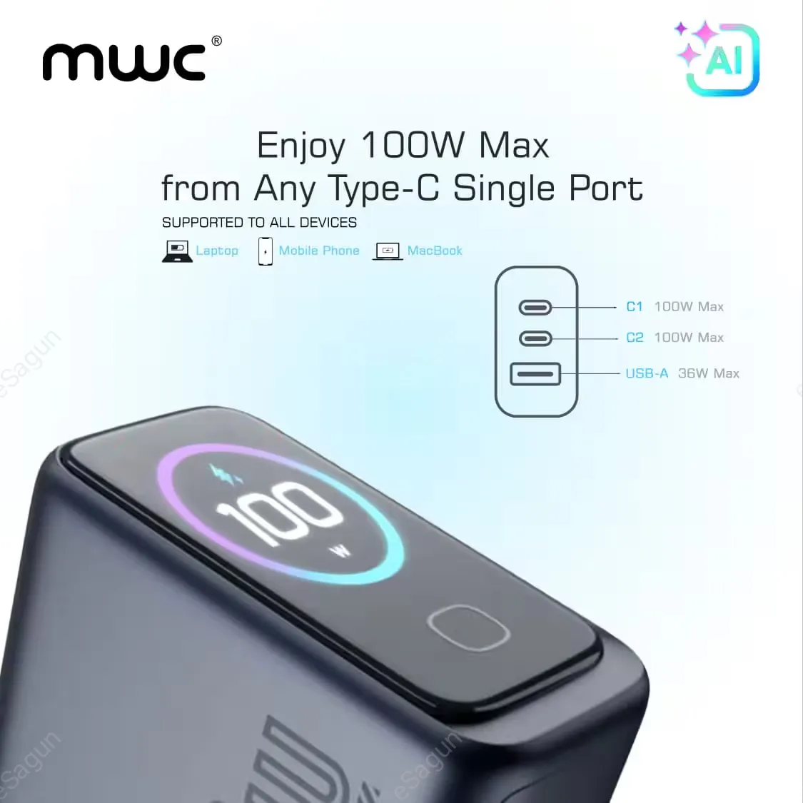 MWC GaNForce 100 Pro (MGF100) 100W GaN Fast Charger in Nepal