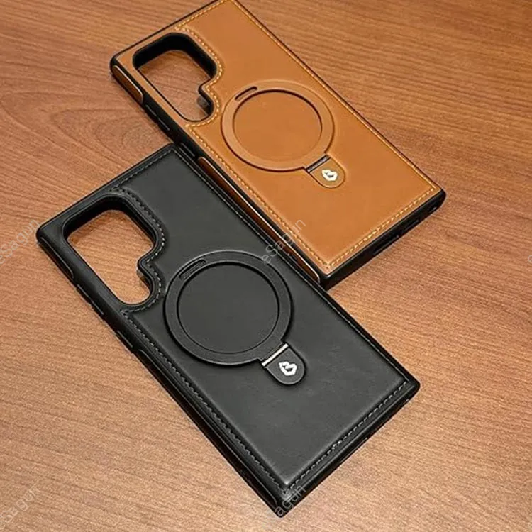 Samsung S25 Ultra Luxury PU Leather Magnetic Bracket Ring Magsafe Case