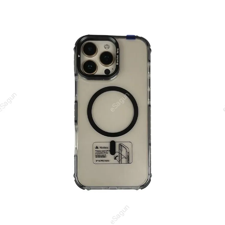iPhone 15 Series Transparent TPU Magsafe Case with Kick Stand Lens Protector