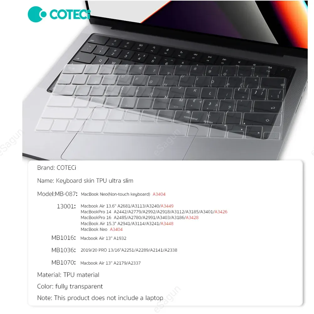 COTECi Transparent Keyboard Protector for MacBook