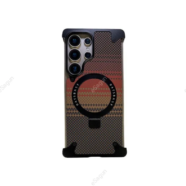 For Samsung S25 Ultra Frameless Shell Fiber Metal Aluminum Case Built-in Magnetic O-ring Kickstand